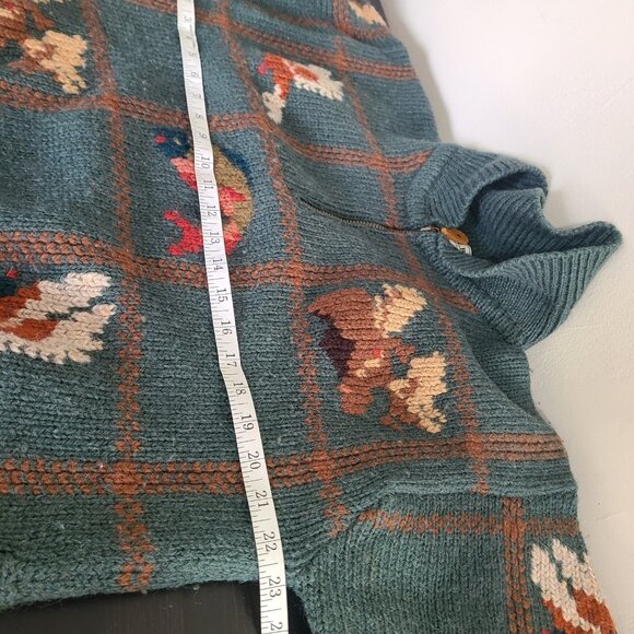 Vintage L.L.Bean 90s Animal Pattern Half-Zip Sweater Knit Size L Green - Picture 5 of 9